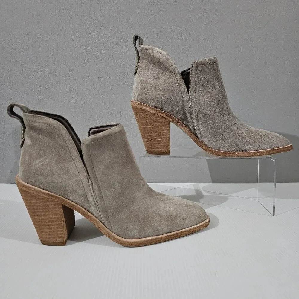 Jeffrey Campbell Rosee Ankle Boot Womens 10 Taupe Suede Western Block Heel NEW